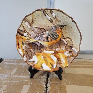 GANZ 3D Bird Plate- European ROBIN Wall Mountable Fall/Winter Scene GUC